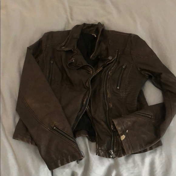 Free People Vegan Brown Leather Jacket 10 - Picture 1 of 3